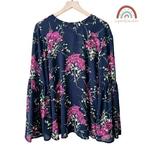 LOFT Tops - Loft Bohemian Floral Oversized Long Bell Sleeve Chiffon Blouse Top